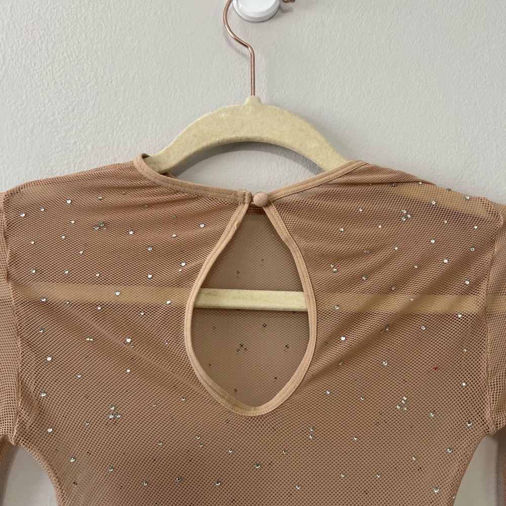 Tan Long Sleeve Bodysuit with Rinestones - Picture 4 of 7
